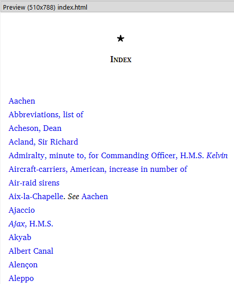 Showing a created Index in Preview.