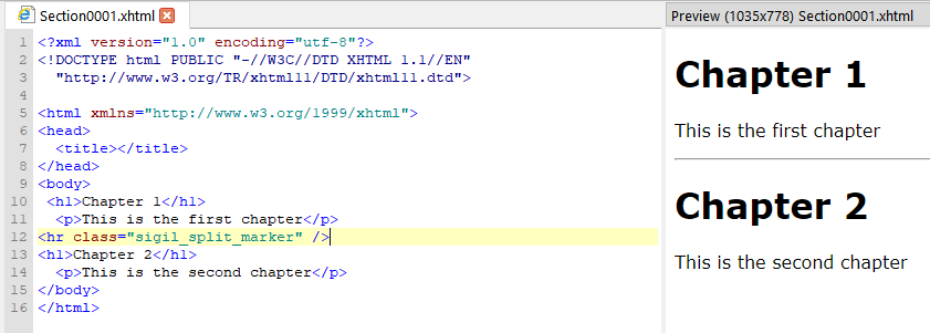 Image showing a Split at Marker in place in the Code View window.