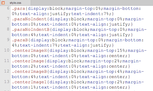 Editing Stylesheet in Code View in single-line format.